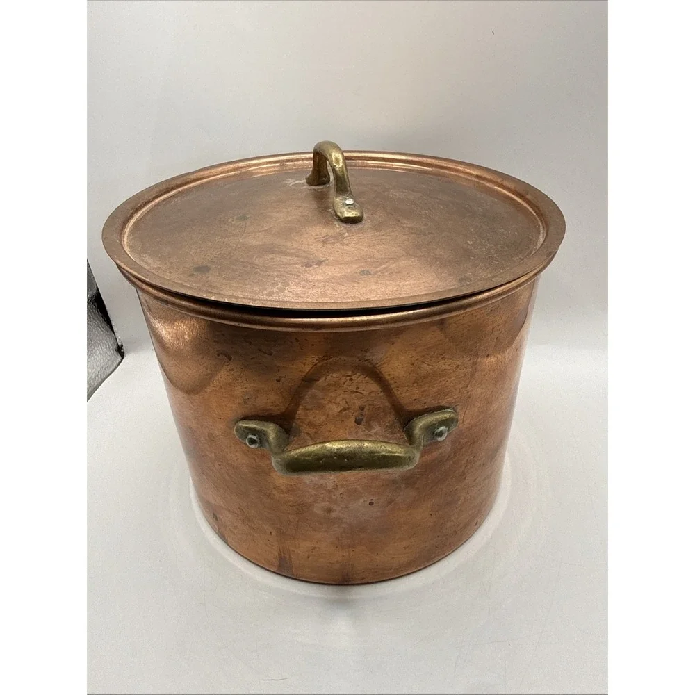 Vintage Copper Pot‎ w/Lid - Brass Handles